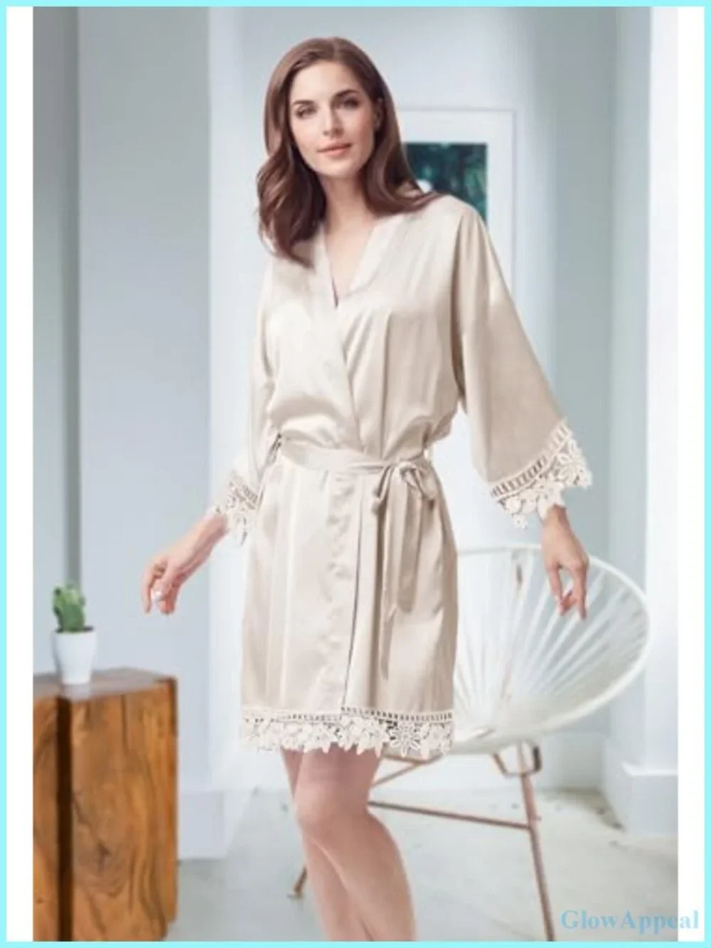 Silk Satin Lace Trim Robe Wedding Dressing Gown Bridal Kimono